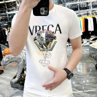 欧货夏季新款潮牌时尚流行印花修身短袖男圆领休闲丝光棉T恤