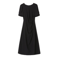 夏季新款赫本风小黑裙子女黑色短袖圆领气质收腰显瘦连衣裙