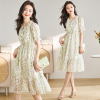 绝美碎花连衣裙女夏季新款法式气质长裙温柔风雪纺裙子