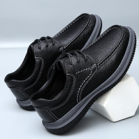 男鞋秋季新款真皮透气厚底商务皮鞋男士黑色通勤潮流休闲鞋男