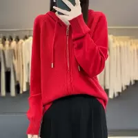 韩版女装安迪绒帽衫双拉链连帽毛衣秋冬新款外套针织衫开衫