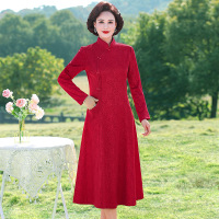 改良旗袍中老年女装40-50-60岁长袖妈妈装秋装年大裙摆女