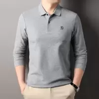 纯棉男士polo衫秋季中年商务休闲翻领潮牌透气长袖T恤男