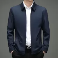 外套男中年爸爸装春季新款商务休闲纯色拉链翻领男士夹克