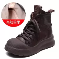 头层牛皮复古马丁靴女秋冬新款百搭休闲短靴系带圆头高帮鞋
