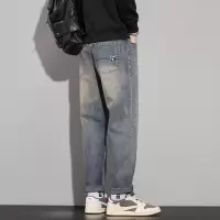 新款弹力微宽松男青年直筒牛仔裤百搭复古怀旧休闲品质长裤子男生