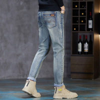欧货牛仔裤男潮男修身弹力秋冬厚款百搭时尚轻奢休闲小直筒裤男士