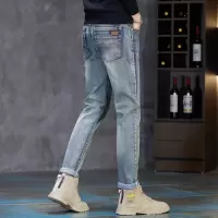 欧货牛仔裤男潮男修身弹力秋冬厚款百搭时尚轻奢休闲小直筒裤男士
