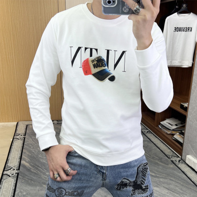 秋冬新款卫衣男加绒加厚圆领套头3D帽子长袖体恤上衣时尚潮流