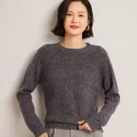 秋冬新款花纱圆领羊绒针织衫女宽松套头毛衣加厚保暖针织打底