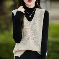 秋季新女式针织马甲套头背心坎肩V领提花宽松安迪绒厂家