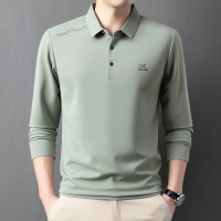 秋季新款长袖男士polo衫中年商务休闲翻领印花舒适透气T恤男