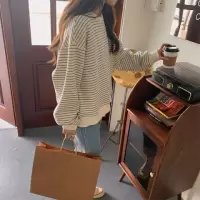 卫衣女早秋年新款韩版宽松设计感条纹上衣圆领套头长袖T恤潮