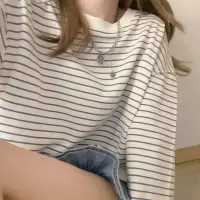 卫衣女早秋年新款韩版宽松设计感条纹上衣圆领套头长袖T恤潮