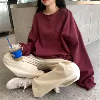 新款秋季韩版港风简约字母学生上衣宽松薄款长袖卫衣女装
