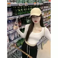 甜辣纯欲风T恤修身长袖设计感打底衫露脐辣妹短款学生上衣女初秋
