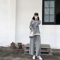 秋季新款韩版女装条纹长袖T恤女上衣学生薄款宽松圆领卫衣女