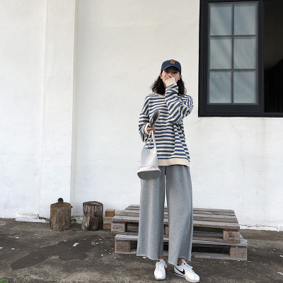 秋季新款韩版女装条纹长袖T恤女上衣学生薄款宽松圆领卫衣女