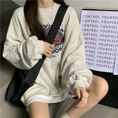 超火圆领卫衣女秋季新款韩版无帽薄款外套学生宽松上衣服女