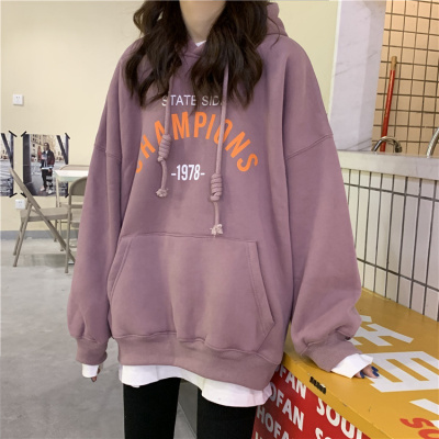 连帽卫衣女秋季新款韩版字母印花薄款学生百搭宽松上衣外套女