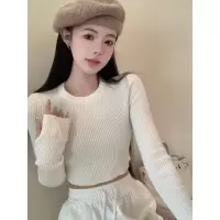 黑色长袖短款毛衣针织衫女秋冬新款修身打底内搭辣妹学生上衣