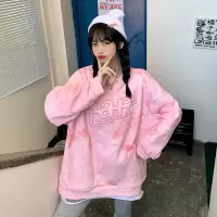 卫衣女春秋季新款韩版复古甜美洋气晕染立体字母宽松圆领上衣