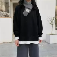假两件中长款加绒卫衣女新款秋冬季韩版宽松学生BF原宿风上衣