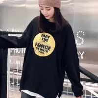 加绒圆领卫衣女宽松秋冬新款韩版套头时尚大码学生上衣女装潮