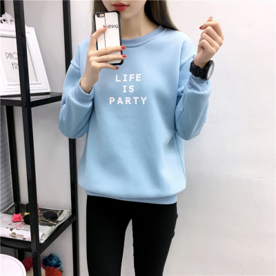 女装新款韩版秋冬字母印花宽松长袖加绒加厚学生卫衣女