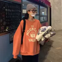 字母发泡印花加绒卫衣女秋冬季新款韩版超火bf风百搭宽松长袖