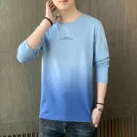 秋冬季休闲男士长袖T恤韩版潮牌渐色纯棉打底衫圆领衣服