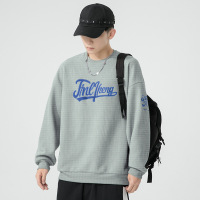 华夫格卫衣男士秋冬新款韩版男装圆领套头潮流字母打底衫男生秋衣