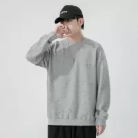 男装春秋季新款提花男士卫衣韩版潮牌简约圆领宽松上衣纯色打底衫