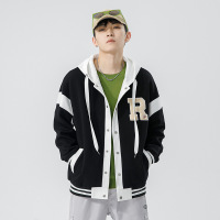 男装连帽卫衣男春秋季新款美式潮流字母绣花宽松排扣开衫情侣外套