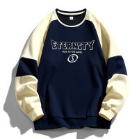 秋冬季男士卫衣美式复古潮牌拼色字母印花圆领套头打底衫