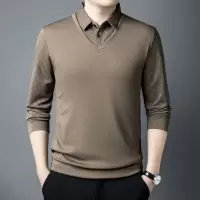 假两件男士长袖Polo衫春秋季新款中老年商务休闲带翻领T恤男上衣