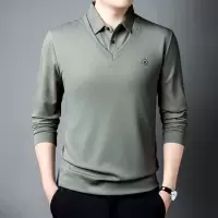 T恤男假两件秋装新款翻领长袖POLO衫时尚休闲男装打底衫
