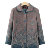 年女装新款奶奶外套时尚薄款秋冬大衣翻领纽扣老太太衣服