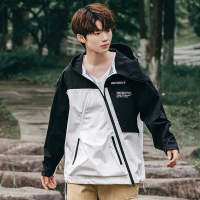 冲锋衣情侣装男女同款时尚拼色斜拉链连帽防风防水秋季外套上衣潮