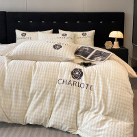 新款花轻奢刺绣牛奶绒四件套冬季加厚保暖珊瑚绒床品三件套