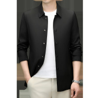 高端春秋季男装年新款商务夹克中青年休闲翻领纯色风衣外套薄