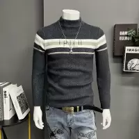 时尚秋冬新款男士圆领毛衣提花半高领休闲潮牌上衣加厚保暖雪尼尔