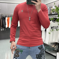 春秋季新款男士长袖男装T恤上衣打底衫欧货圆领修身基础款内搭潮i