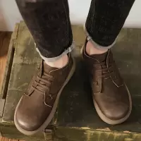 复古文艺真皮休闲短靴加绒秋冬新款马丁靴保暖棉靴头层牛皮靴子潮