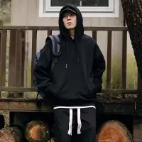 春秋季新款男韩版330g重磅华棉空气层连帽纯色卫衣潮百搭有型上衣
