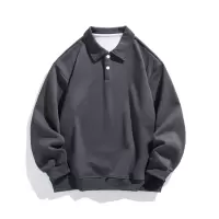 春秋季新款男韩版350g重磅翻领纯色光板长袖polo衫潮情侣百搭卫衣