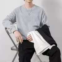 春秋季重磅卫衣男圆领潮流纯色休闲长袖T恤男上衣百搭青少年宽松