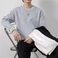 春秋季重磅长袖T恤男白色大码男装内搭打底衫胖男士宽松圆领卫衣