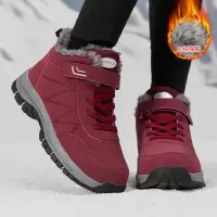 男女同款冬季加绒棉鞋户外雪地皮面防寒保暖魔术贴厚底运动鞋男鞋