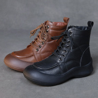 头层牛皮马丁靴冬季新款复古文艺百搭加绒女短靴英伦风棉靴